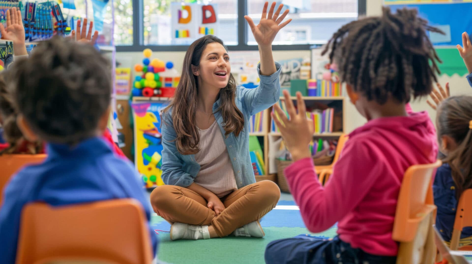 A Virginia Early Learning Academies teacher smiling with her students